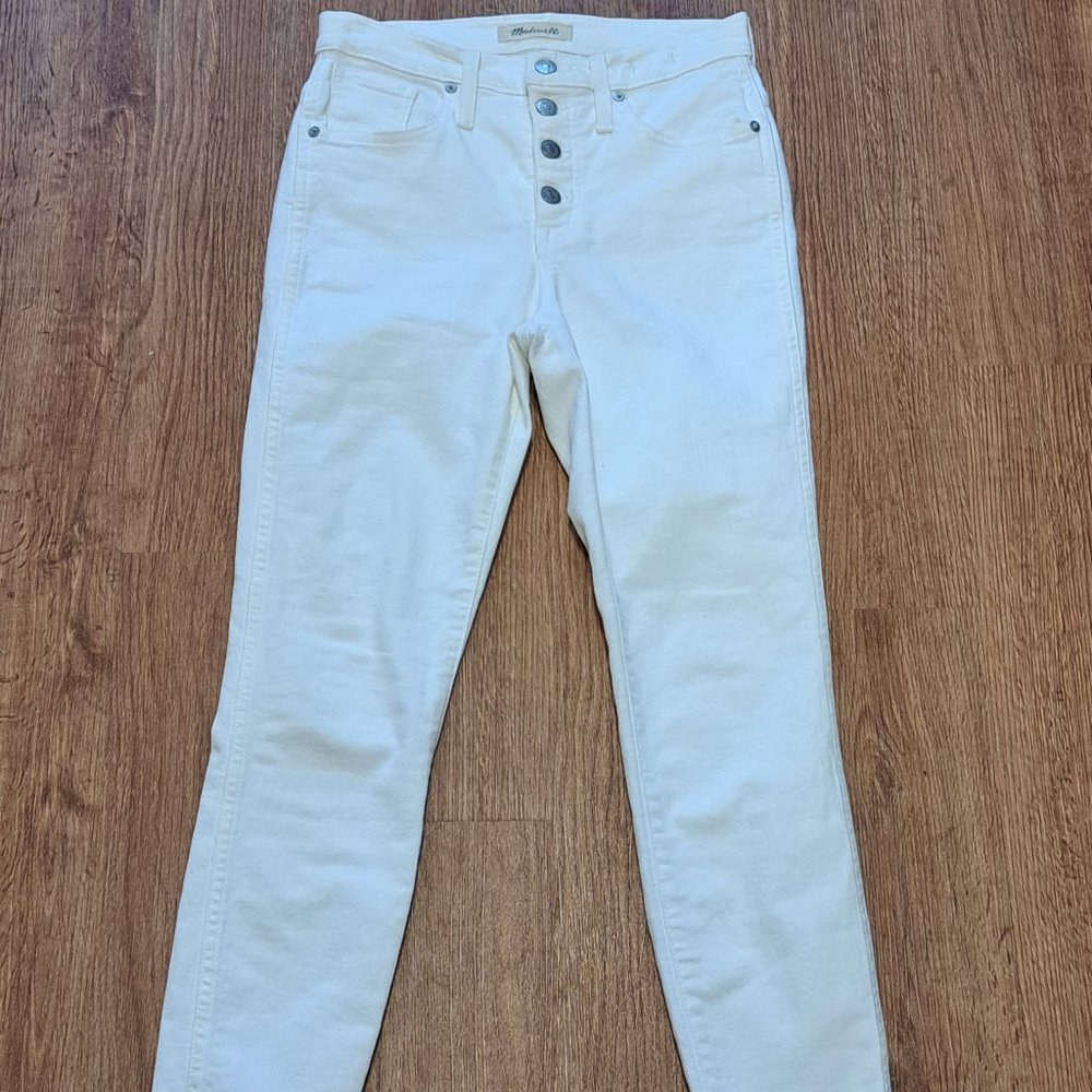 Madewell Distress White Skinny Button Fly Jeans with Raw Hem - Size 25 - Picture 5 of 16